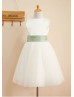 Ivory Satin Tulle Big Bow Flower Sash Flower Girl Dress